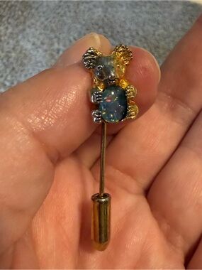 Vintage Gold-Tone Koala Stick Pin with Blue Opal Accent